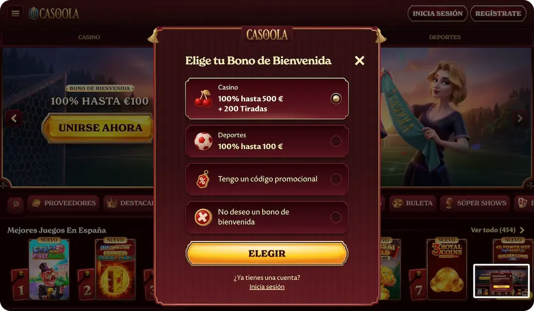 bono de bienvenida del casino casoola
